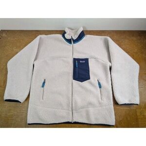 Patagonia Retro X Deep Pile Fleece Jacket Men's Size 2XL Oatmeal & Blue